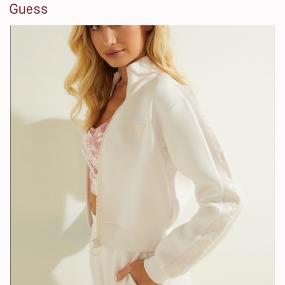 Eco Allie Scuba Zip-Up Jacket Cream Fitted Sweatshirt - Picture 6 of 6